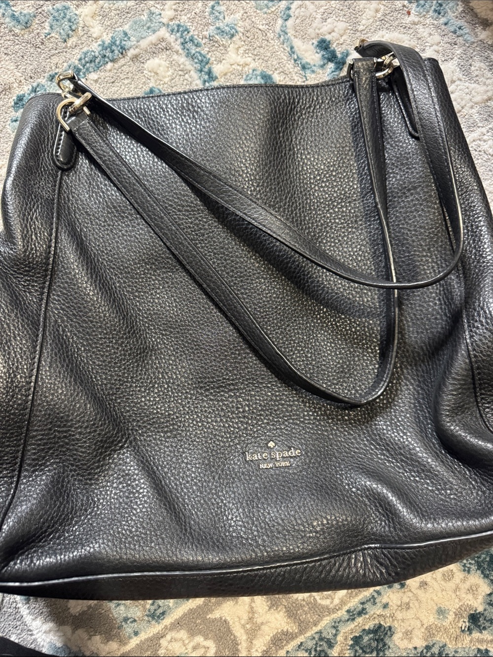 kate spade Black Pebbled Leather Tote with Silver Hardware